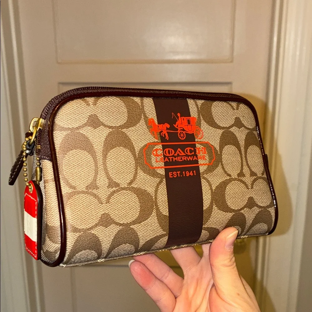 NEW Y2K VINTAGE Coach SIGNATURE HERITAGE STRIPE MAKEUP BAG COSMETICS TOILETRY